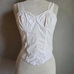 Mexx Amsterdam White Cotton Corset Top – Smocked Back Bustier Camisole size S